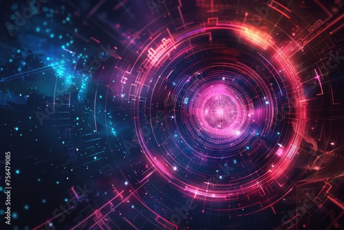 Colorful HUD Circle interface line abstract futuristic technology background. Generative AI