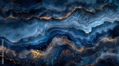 The style incorporates marble swirls or agate ripples. Very beautiful blue color with gold powder on the surface....