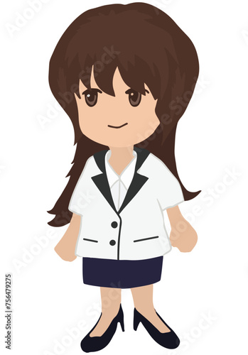 Japanese animation cartoons, girls dress up in office work clothes.