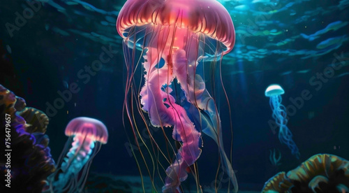 jellyfish background in ink color abstract background of the jellyfish wondering under the sea water abstract background 