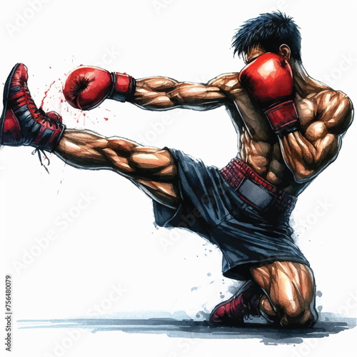 free fighter kickboxing man with boxing gloves