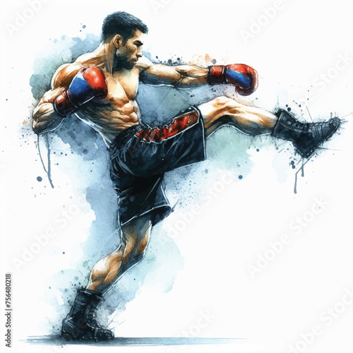 free fighter kickboxing man with boxing gloves