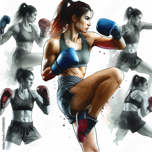 free fighter kickboxing woman with boxing gloves
