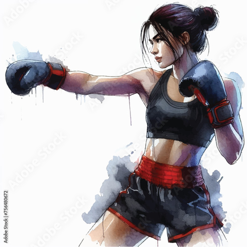 free fighter kickboxing woman with boxing gloves