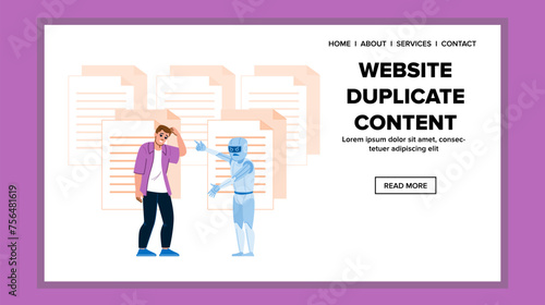 page website duplicate content vector. web flat, data concept, search seo page website duplicate content web flat cartoon illustration