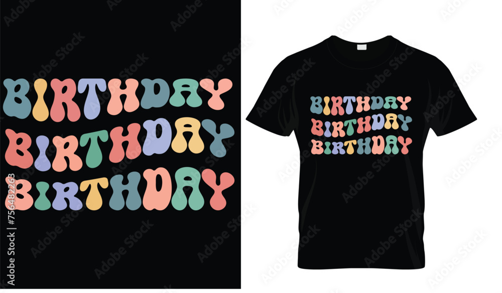 Fototapeta premium Birthday T-shirt design for Birthday girl or boy ,Wavy,retro Birthday t-shirt design