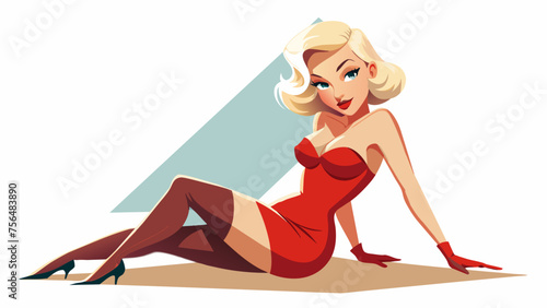 Beautiful lady with blond hair and in a beautiful dress.cartoon, frisky bombshell, alluring, legs, simple white background