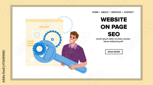 web website on page seo vector. template landing, desktop phe, sem traffic web website on page seo web flat cartoon illustration