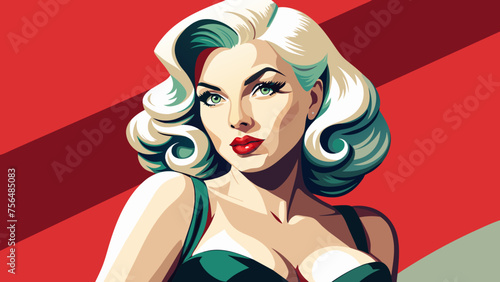 A beautiful lady with blonde hair and a beautiful dress.cartoon, playful, attractive, legs, simple white background.Fatal blonde: a photo of a beauty in a bright dress.Cartoon beauty: A playful blonde
