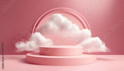 generative background pink rendering with podium and minimal cloud scene minimal product display background © Leila