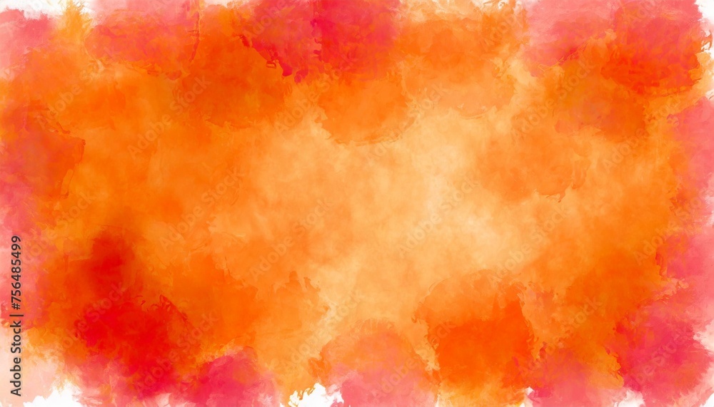 orange watercolor paint background design with colorful red pink borders and bright center watercolor bleed and fringe with vibrant distressed grunge texture