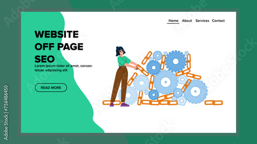web website off page seo vector. laptop pictogram, computer line, phone service web website off page seo web flat cartoon illustration