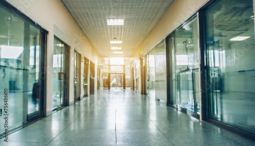 blurred image of an empty corridor to operating room in hospital