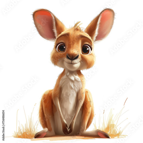 Cute Funny Cartoon Kangaroo, Illustration for Children Book, Generative AI