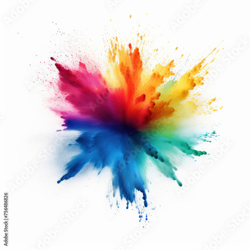 Colorful powder explodes into a star shape against a white backdrop, capturing attention with vivid hues. AI generative