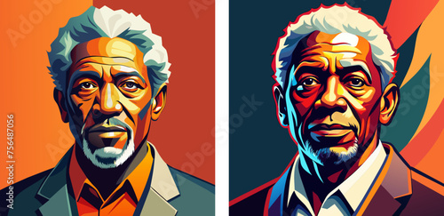 Portrait of senior african american executive handsome cheerful business man. Flat vector illustration set