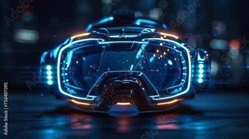 The intricate design of VR goggles with glowing lights and sleek lines © growth.ai