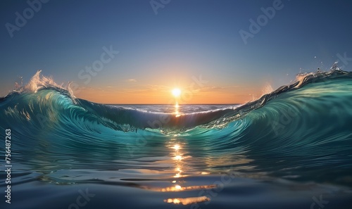 Water wave beach with sun light  photo