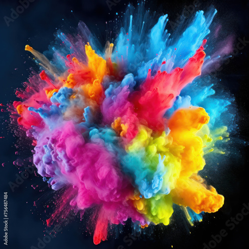 Dive into a whirlwind of colors with a dynamic rainbow holi paint splash, symbolizing festivity and excitement. AI generative
