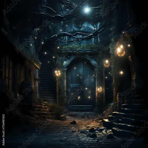 A magical portal in a dark alleyway.