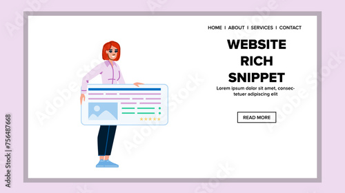 meta website rich snippet vector. search metadata, description seo, code title meta website rich snippet web flat cartoon illustration
