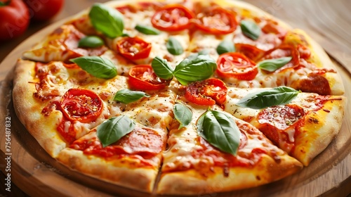 Fresh Pepperoni Pizza with Basil, Perfect for Menu Use,