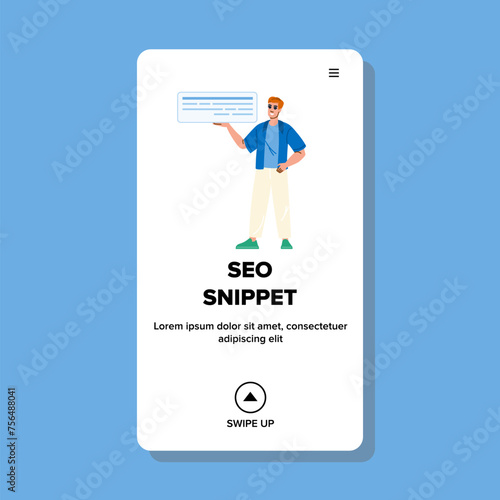 search seo snippet vector. page featured, description marketing, h1 title search seo snippet web flat cartoon illustration