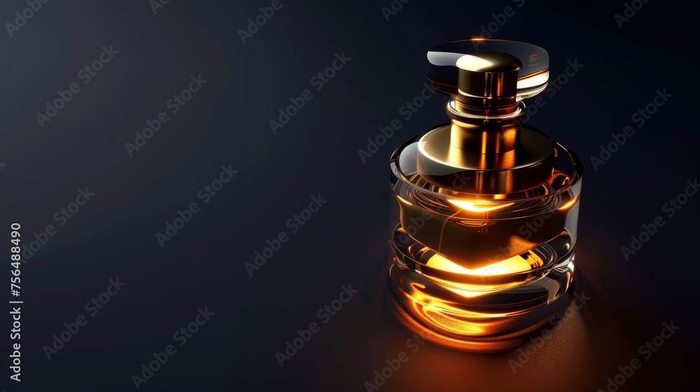 Close-up, Perfume bottle on black background symbolizes luxury and beauty Close-up, Perfume bottle on black background symbolizes luxury and beauty