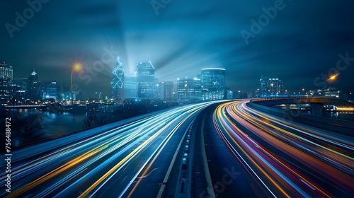 Dynamic Cityscape with Light Trails, Urban Night Aesthetics