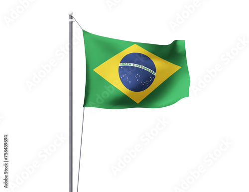 Brazil national flag waving isolated on white background.
