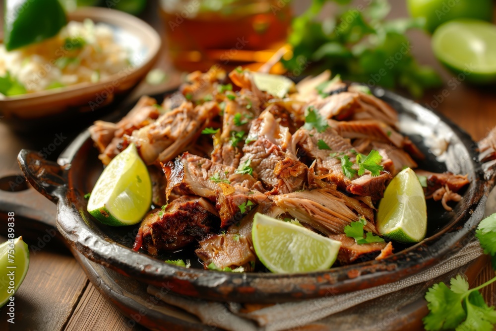 Carnitas - Mexican dish served with lime and herbs Carnitas - Mexican dish served with lime and herbs