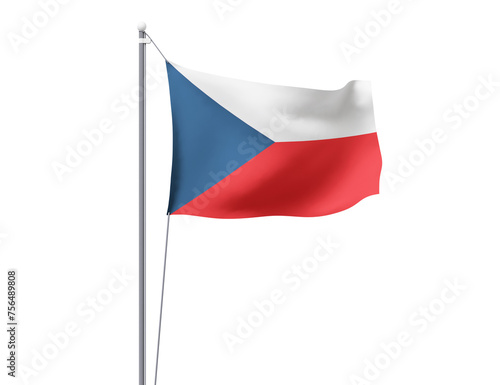 Czech Republic national flag waving isolated on white background.