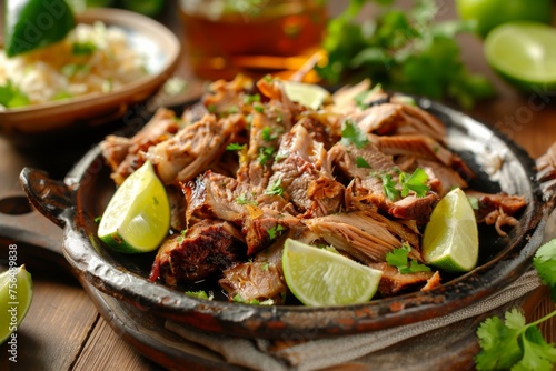 Carnitas - Mexican dish served with lime and herbs