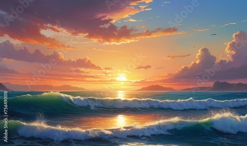 Water wave beach with sun light  © big bro