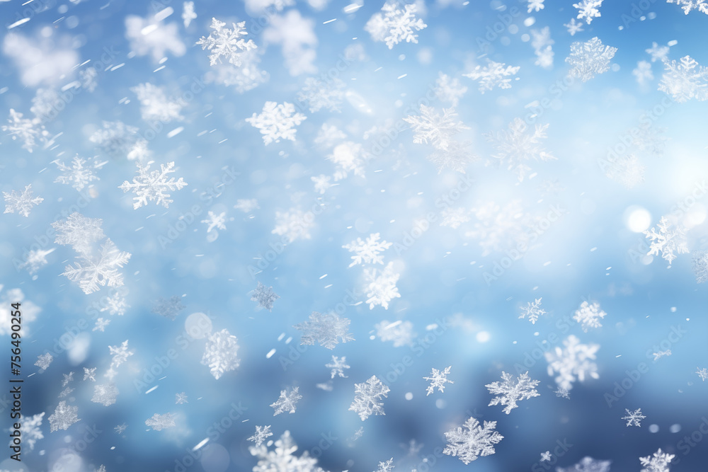 Winter Blue Background with Falling White Snowflakes, Creating a Serene and Festive Atmosphere, Perfect for Seasonal Greetings, Holiday Promotions, or Winter-themed Designs