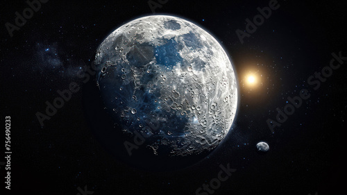 Moon and stars in outer space showing the beauty of space exploration.