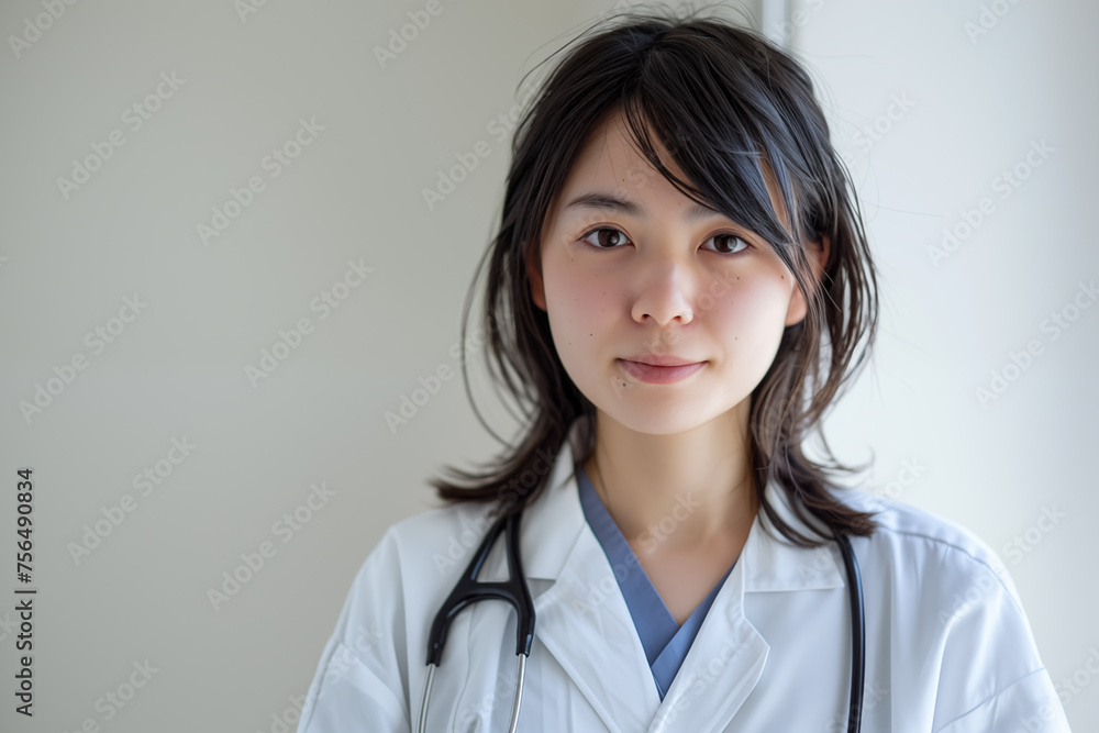 Young asian female doctor with a stethoscope in a clinic Young asian female doctor with a stethoscope in a clinic
