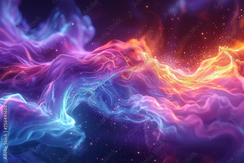 Vibrant hues swirl in a mesmerizing dance, as computer-generated particles flow gracefully in a dreamy slow-motion sequence, all captured in stunning shallow focus. Vibrant hues swirl in a mesmerizing dance, as computer-generated particles flow gracefully in a dreamy slow-motion sequence, all captured in stunning shallow focus.