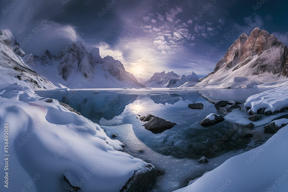 custom made wallpaper toronto digitalWide-Angle Panorama of Snow-Covered Mountains, untouched allure, winter landscape, cold, scenic