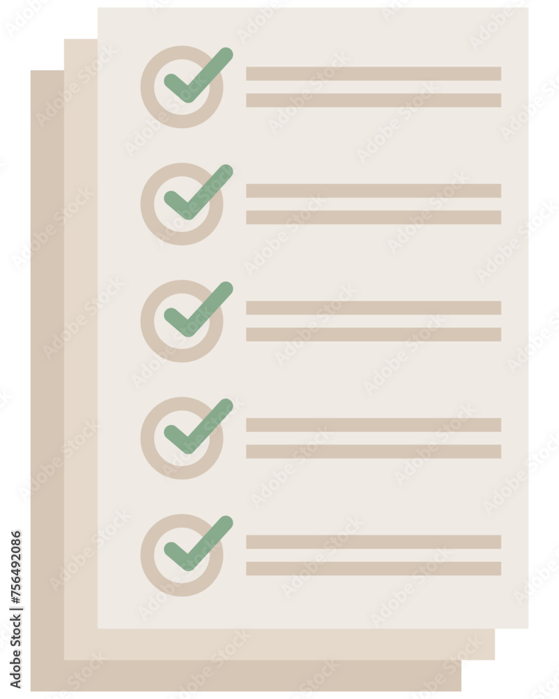Paper with green ticks checkmarks isolated on white background. Paper with green ticks checkmarks isolated on white background.