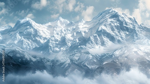 Awe-Inspiring Panoramic View  majestic mountains  snowy peaks  untouched beauty  winter landscape