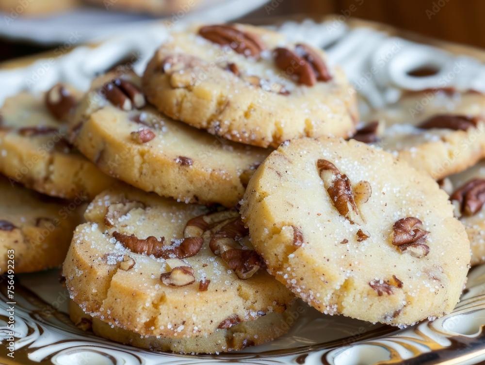 A plate of homemade pecan sandies cookies