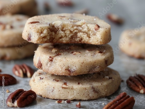 Stack of pecan sandies cookies photo