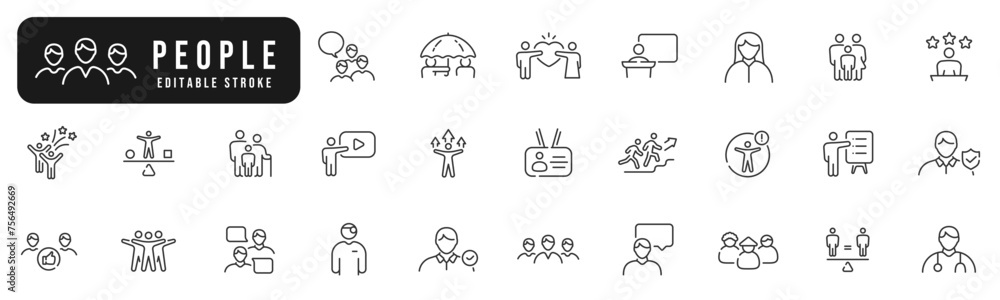 Set of people line icons. Business, teamwork, group, together, partnership etc. Editable stroke Set of people line icons. Business, teamwork, group, together, partnership etc. Editable stroke
