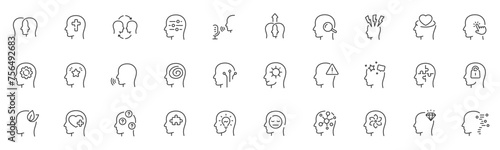 Set of icons related. to profile, head, brain, avatar etc. Editable stroke