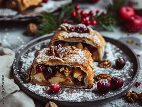 apple strudel with cranberries and walnuts photo