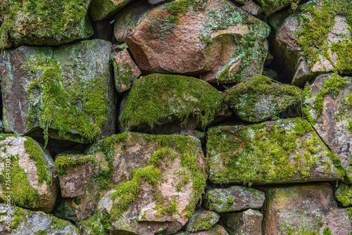 Background from an old rock wall covered with moss