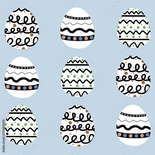 easter egg linear egg icon Set of Easter doodle style images for banners, posters, cards, invitations, prints, stickers, 3D illustrations.

