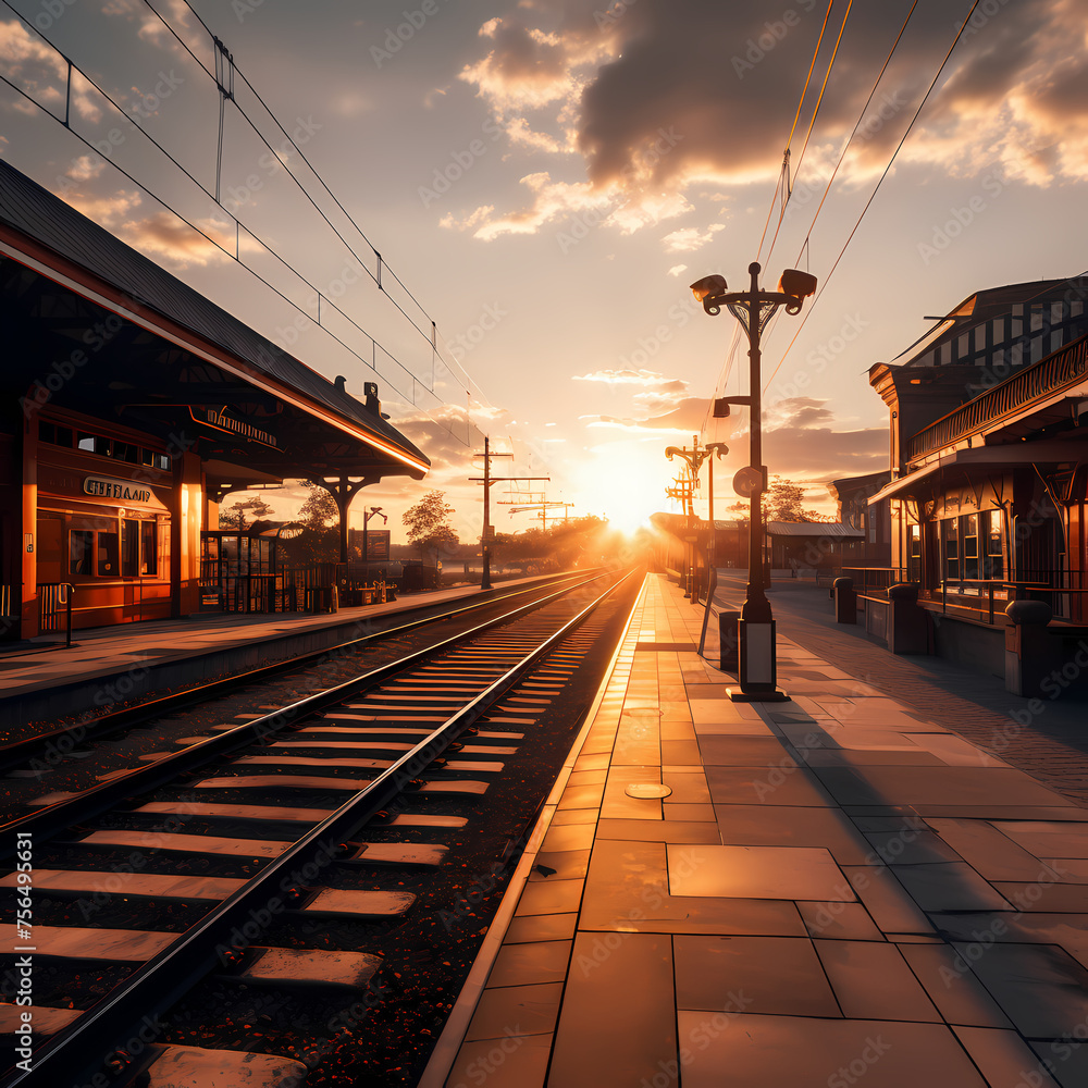 A train station during the golden hour.