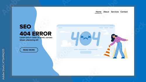 page seo 404 error vector. funny microsite, food website, worker network page seo 404 error web flat cartoon illustration